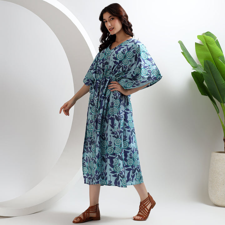 Plus size cotton caftan dress – Indian block print floral kaftan