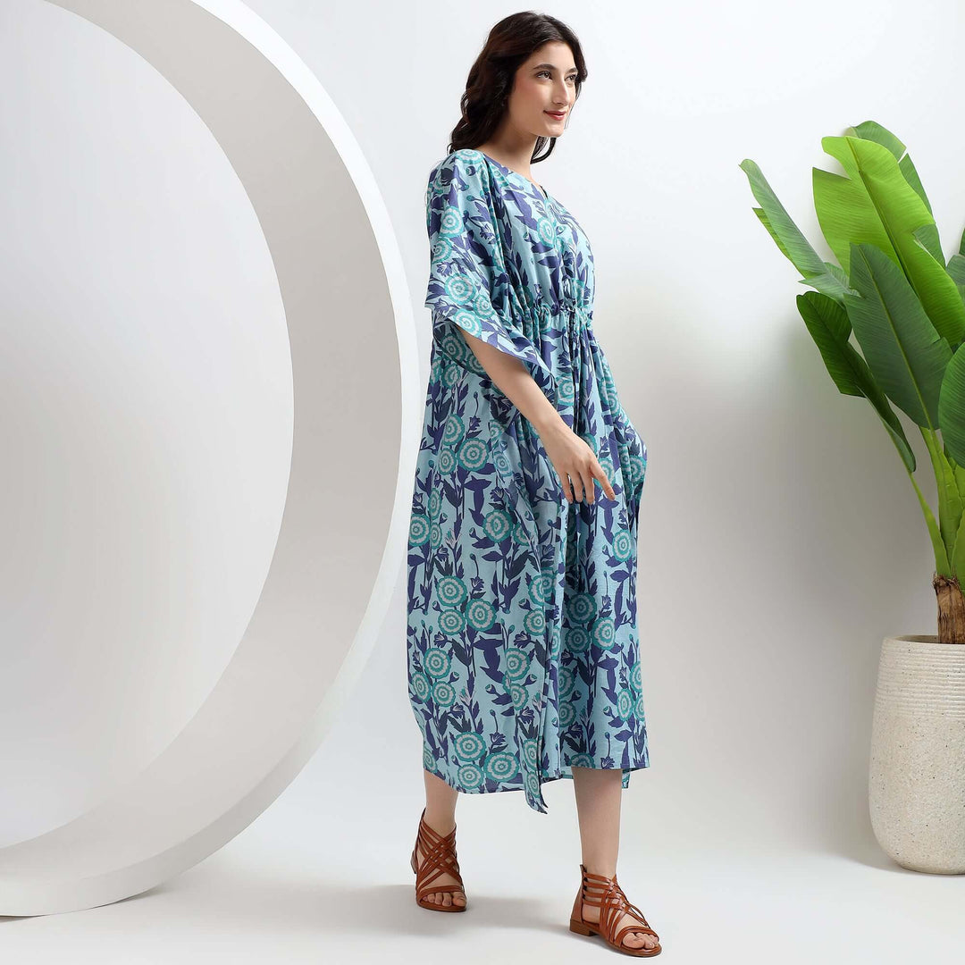 plus size cotton kaftan dresses Plus Size Cotton Caftan Dress Indian Block Print Floral Kaftan XS / Green / 48 Inches