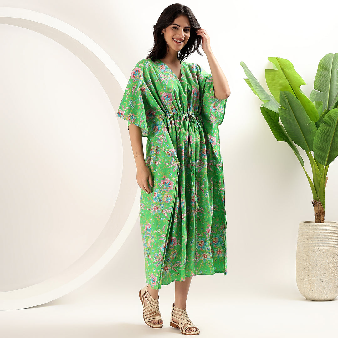 Floral block print abaya – Indian cotton caftan dress for women