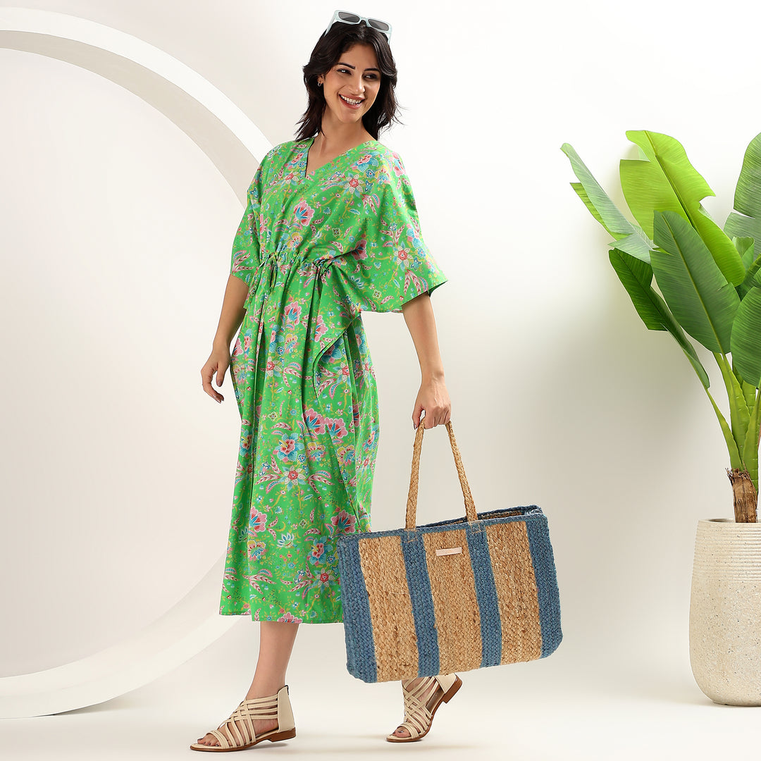 Indian cotton kaftan dress – floral block print abaya style