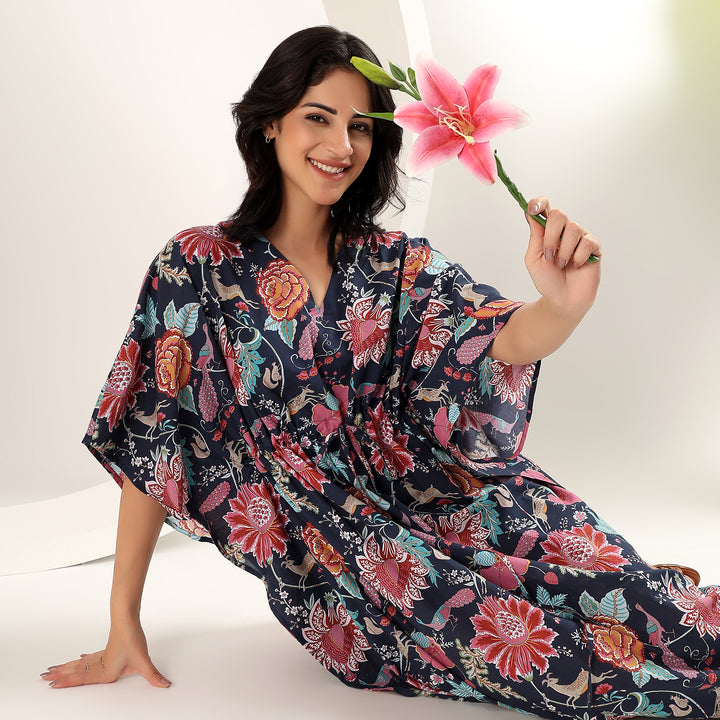 Block printed floral kaftan for women