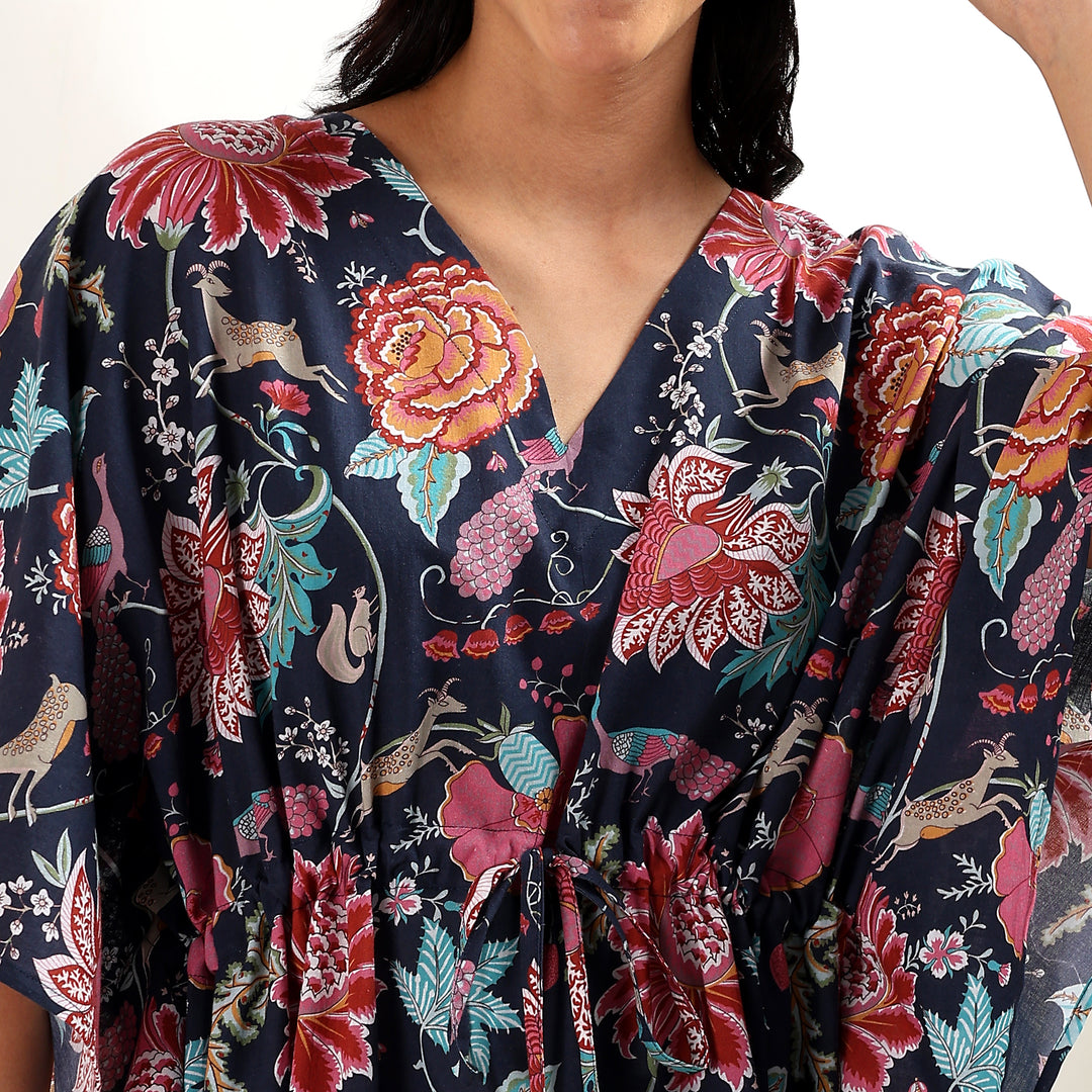 Indian handmade cotton caftan with floral print