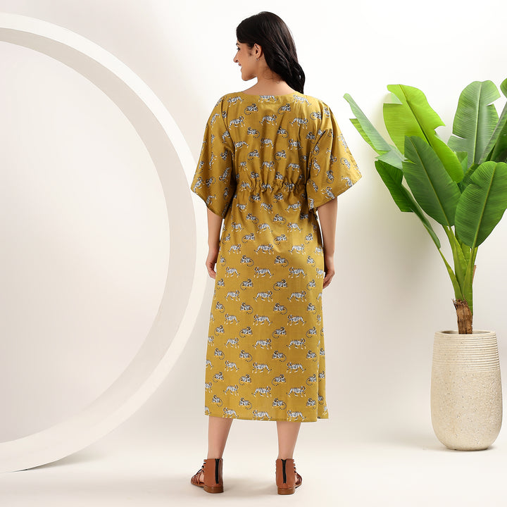 Boho leopard print caftan – cotton block printed dress for women