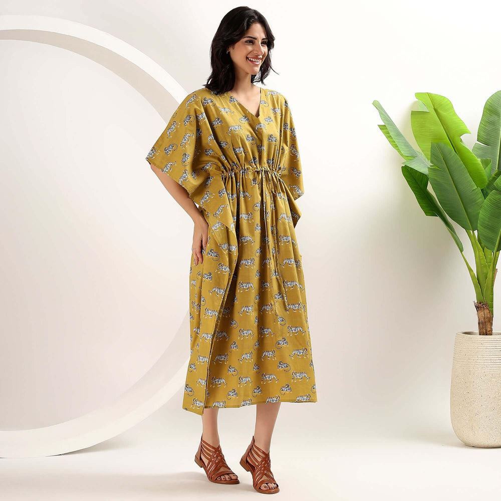 Leopard kaftan for women – block print cotton caftan boho dress