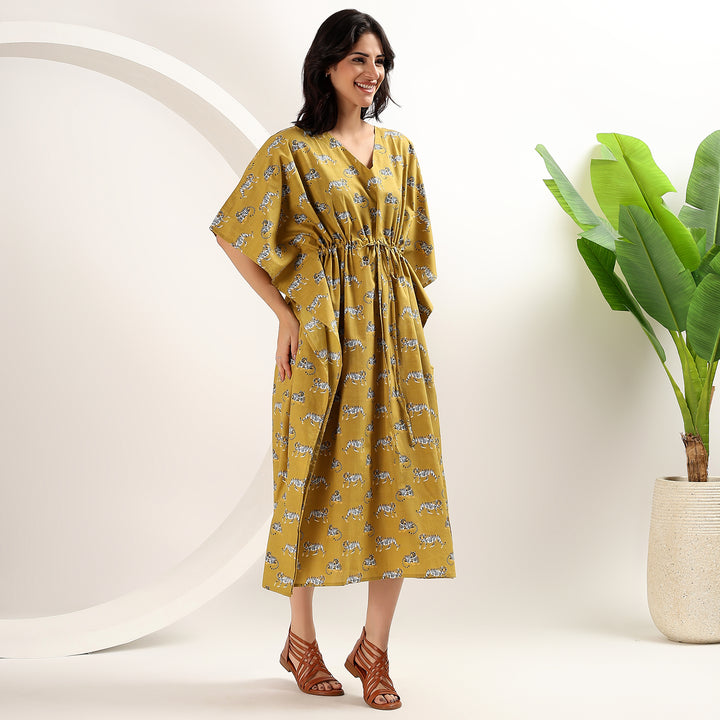Leopard kaftan for women – block print cotton caftan boho dress