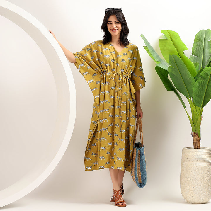 Leopard Kaftan For Women– Block Print Cotton Caftan Boho Dress
