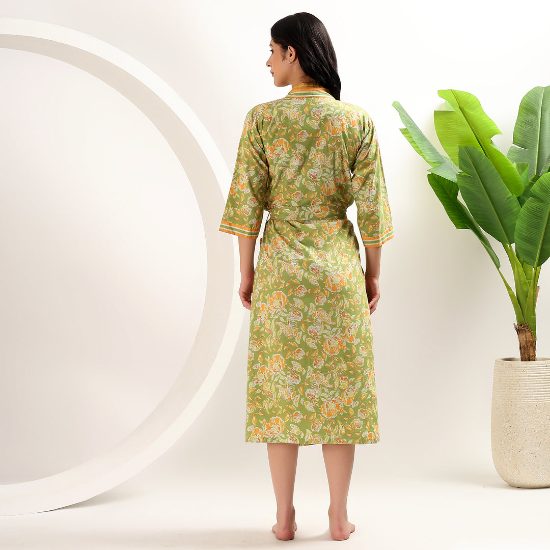 Handmade oversized cotton robe – floral block print kimono