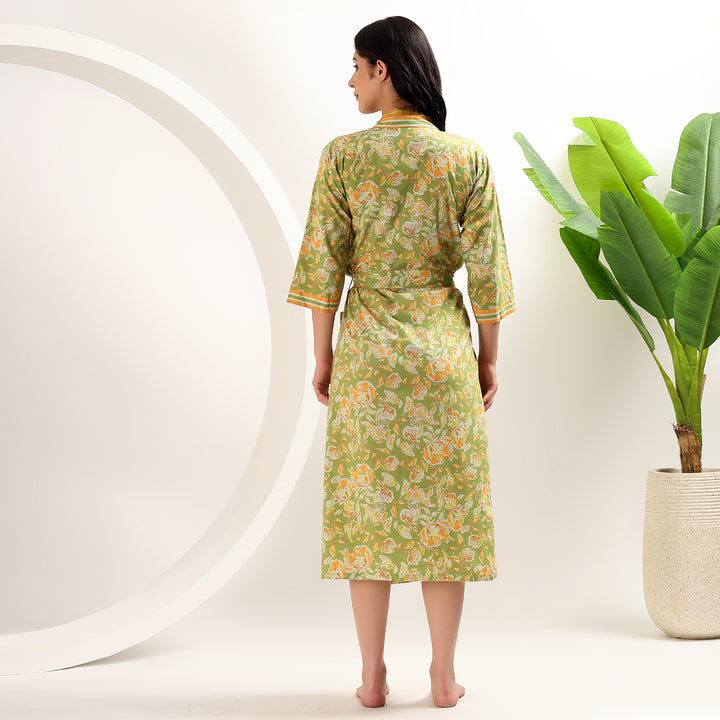Handmade oversized cotton robe – floral block print kimono