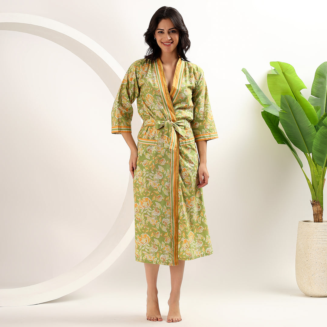 Women’s Oversized Kimonos – Cotton Floral Block Print Robe