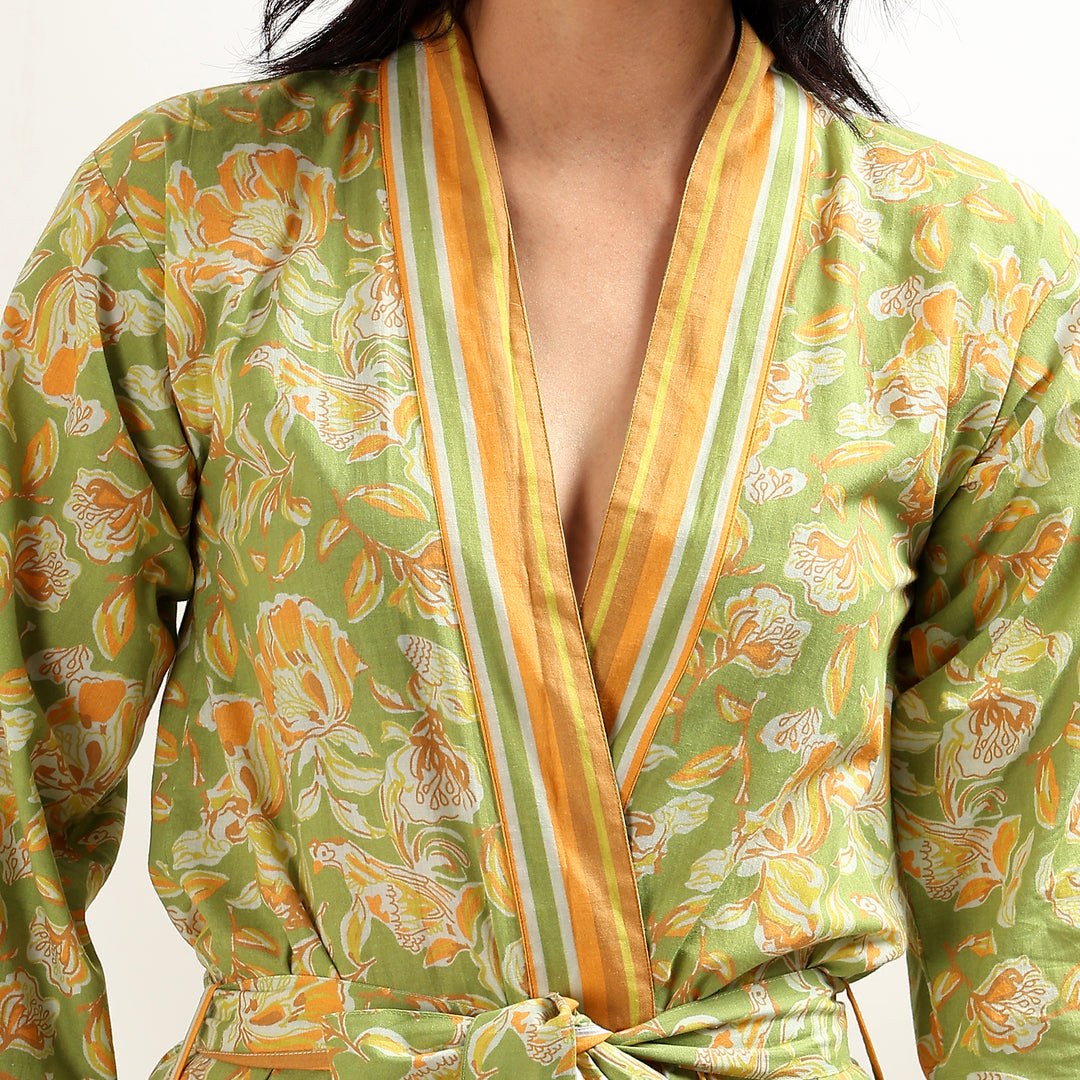 Lightweight oversized cotton robe – women’s floral kimono gown