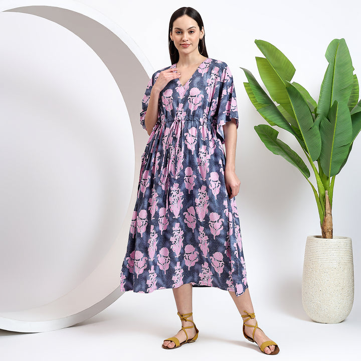 Women’s cotton caftan – floral block print boho style