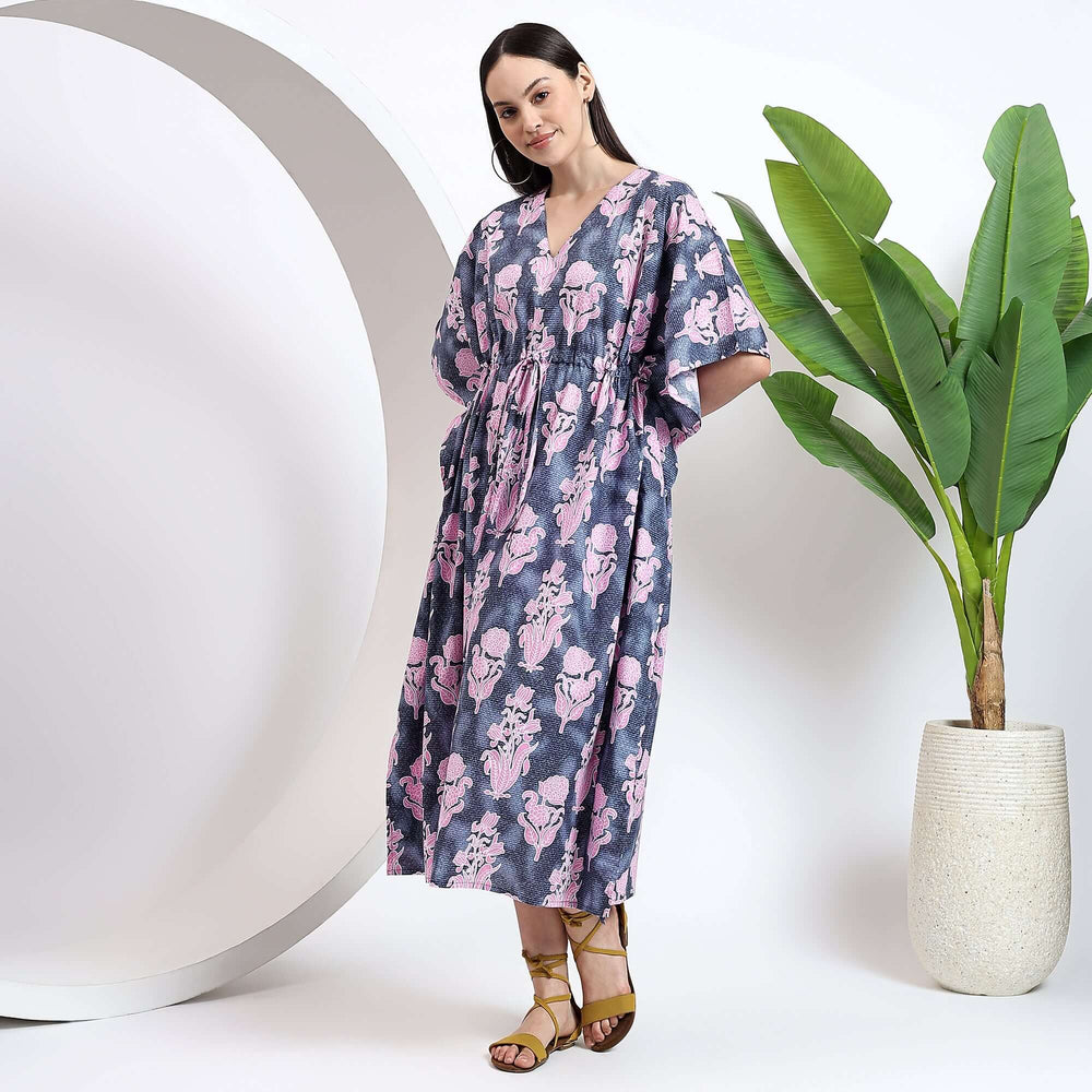 Floral block print kaftan – cotton caftan dress for women