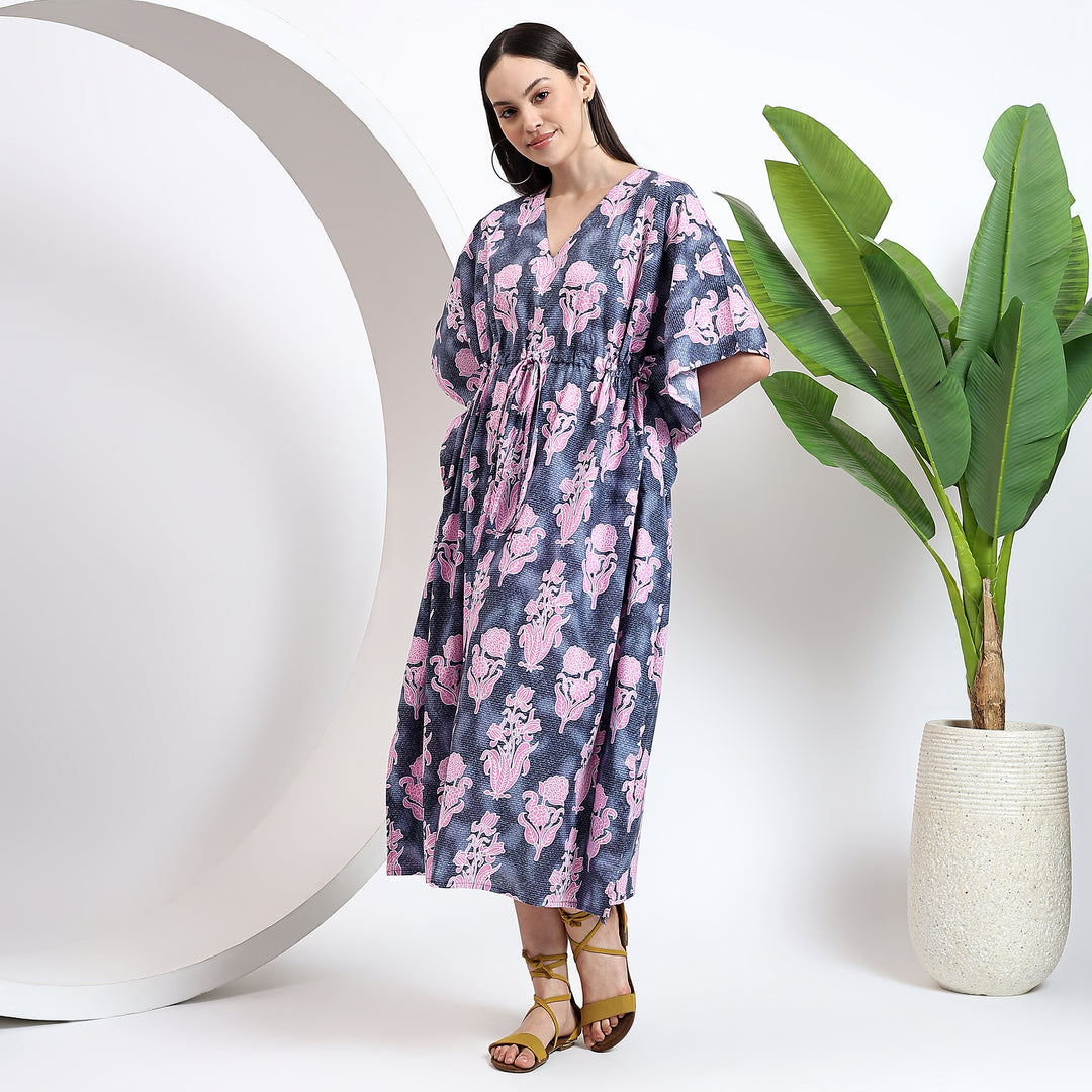 Floral block print kaftan – cotton caftan dress for women