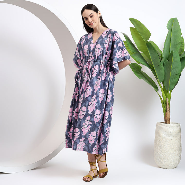 Floral block print kaftan – cotton caftan dress for women