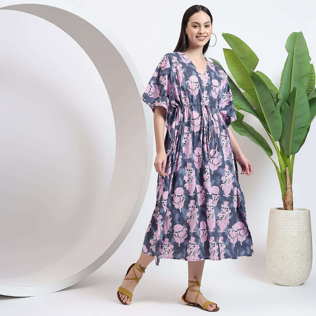 Floral Block Print Kaftan Cotton Caftan Dress for Women 4XL / Sea Green / 52 Inches Floral Block Print Kaftan Cotton Caftan Dress for Women 4XL / Sea Green / 52 Inches