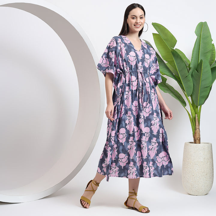 Floral Block Print Kaftan – Cotton Caftan Dress for Women