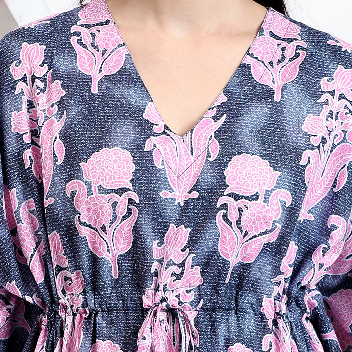Boho cotton caftan dress – floral block print for women
