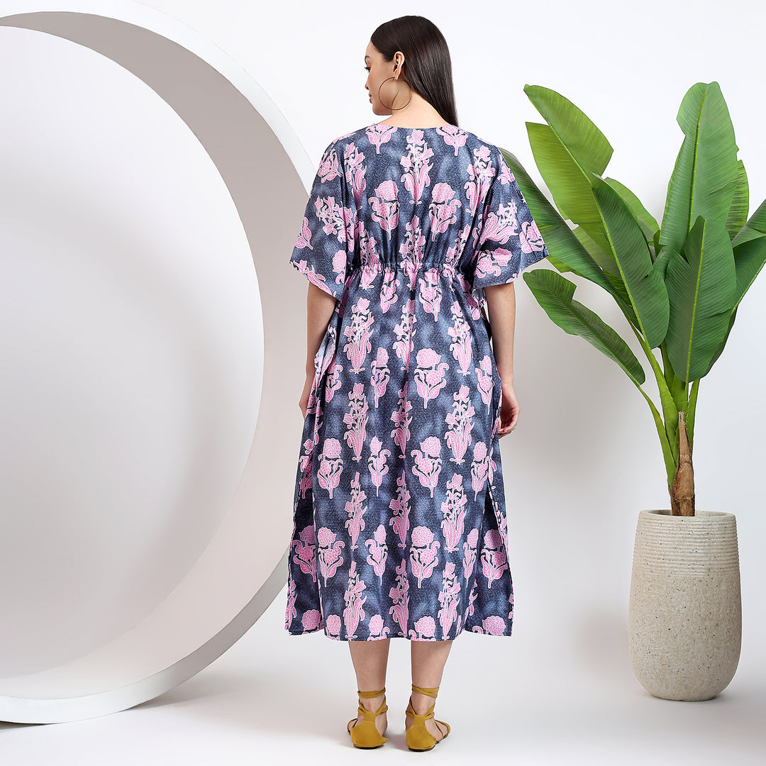 Cotton floral kaftan – hand block printed caftan dress
