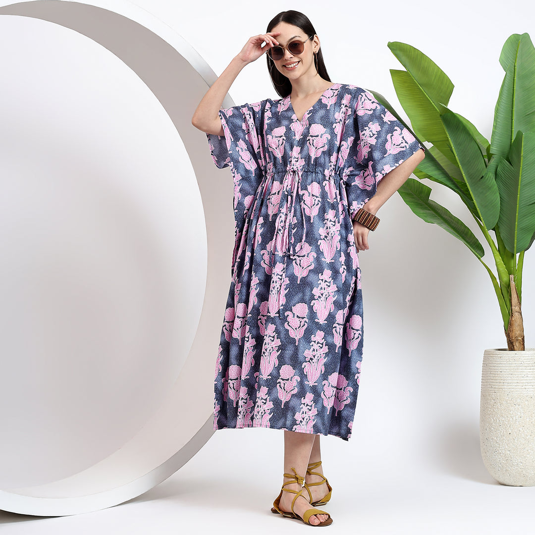 Block printed floral kaftan – lightweight cotton dress