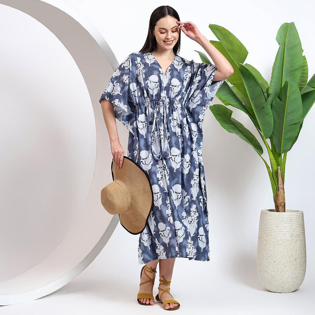 Block print kaftan cotton dress for women