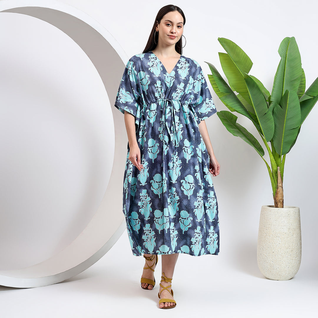 Block print cotton kaftan in Moroccan style