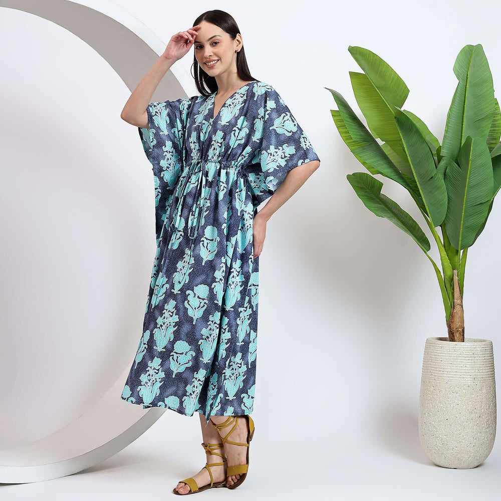 Floral kaftan block print dress – Indian cotton caftan for women