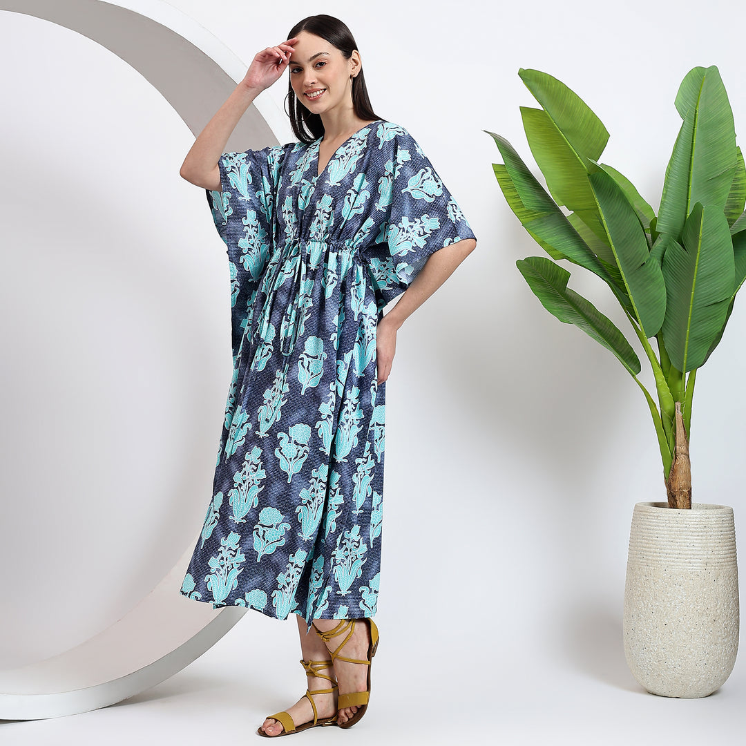 Floral kaftan block print dress – Indian cotton caftan for women