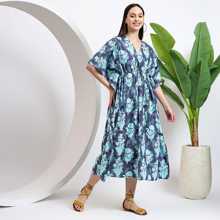 Indian cotton kaftan – floral block printed dress for women