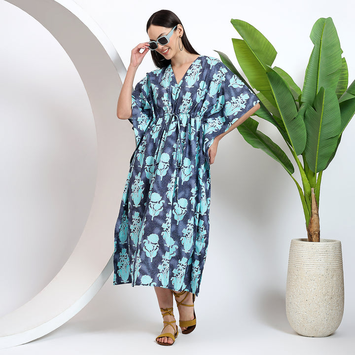 Block print floral kaftan – lightweight Indian cotton dress