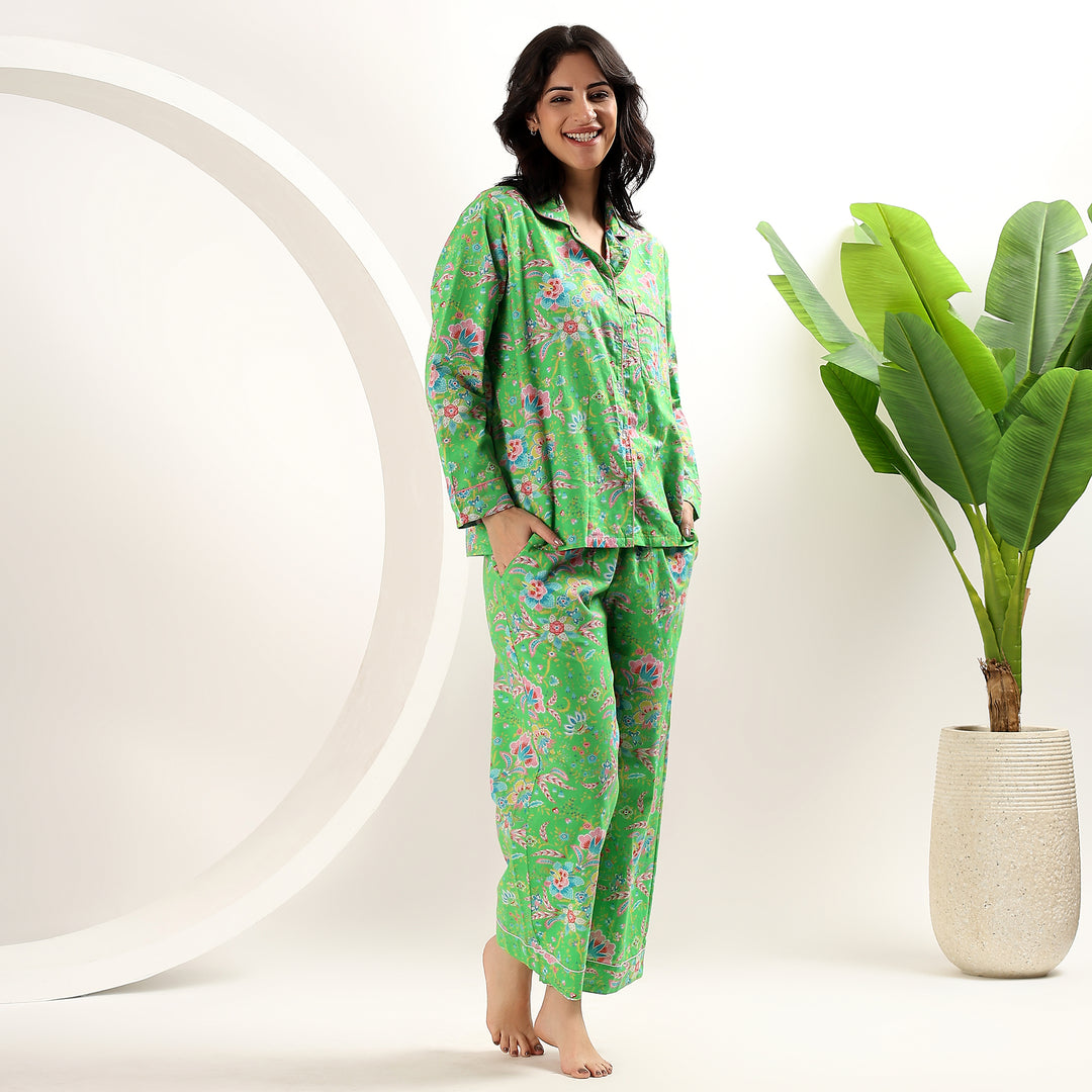Comfortable floral pajamas – block print cotton PJs for women