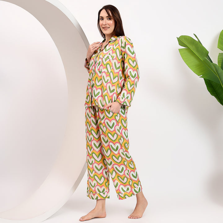 Women’s matching cotton pajama set – block print sleepwear