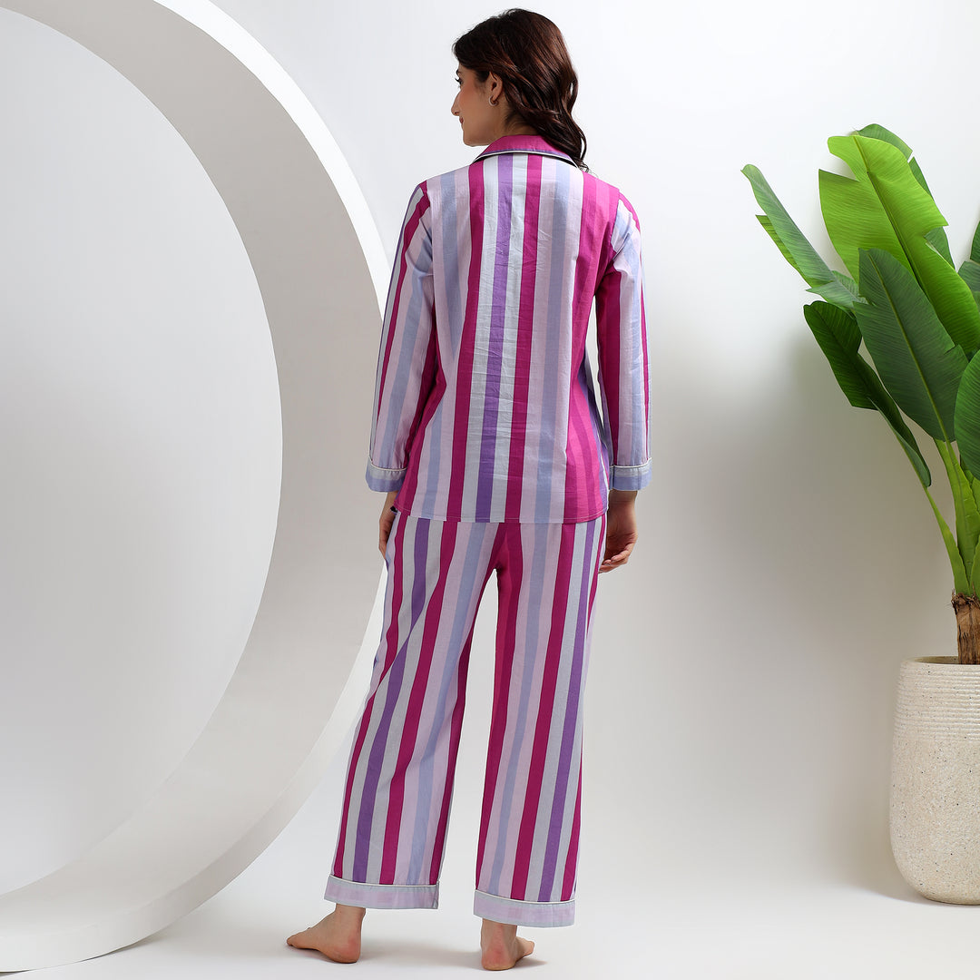 Block print cotton stripe PJs – matching pajama set for women