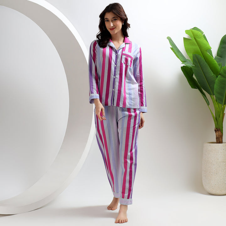 Family matching cotton PJ set – striped sleepwear for women