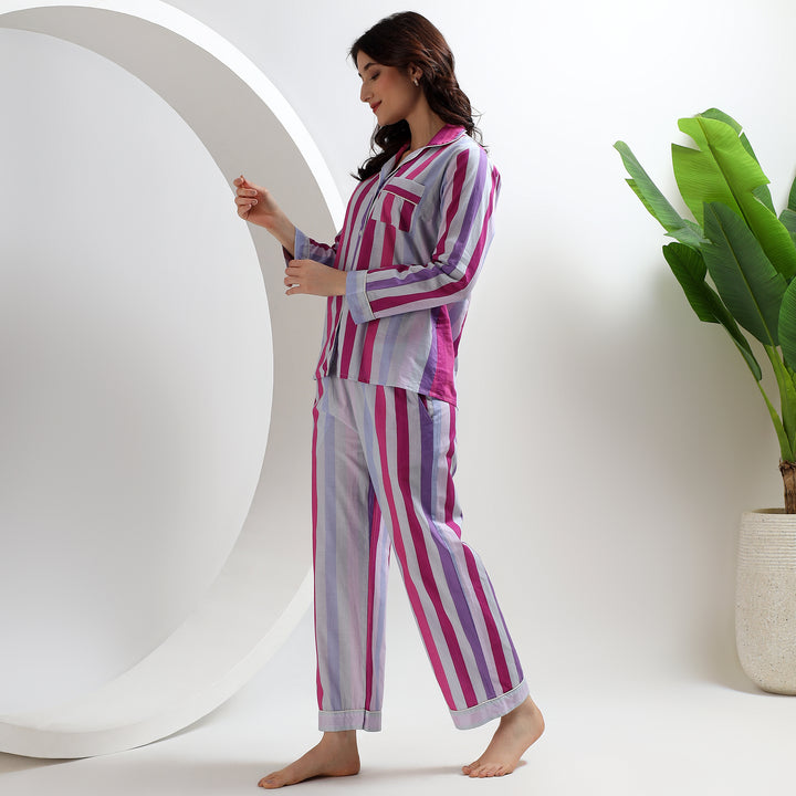 Comfortable stripe print pajamas – women’s cotton family PJ set