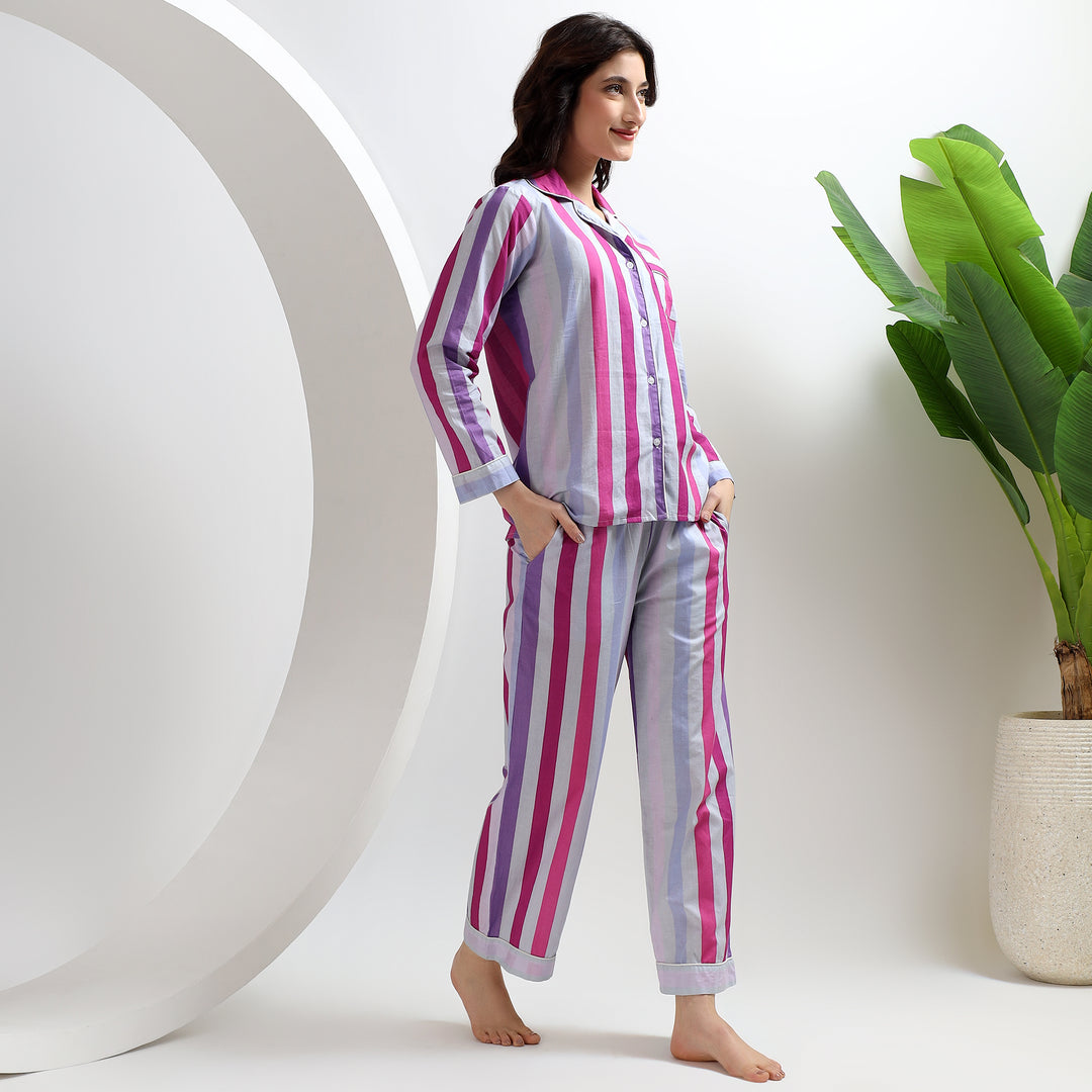 Family matching stripe pajamas – cotton PJ set for women