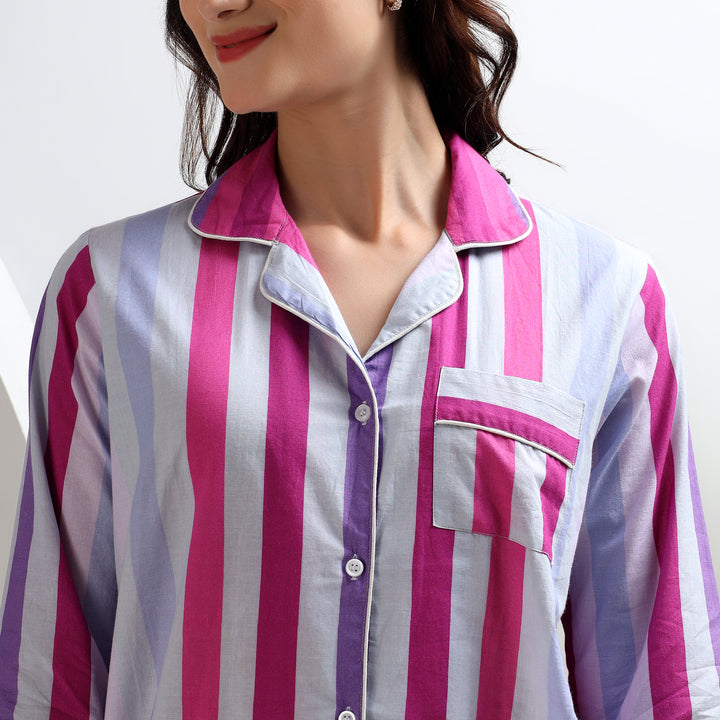 Stripe print cotton pajama set for women – matching family PJs