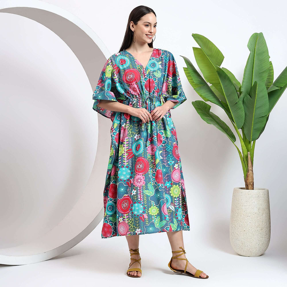 Indian print cotton kaftan – Japanese style caftan dress for women