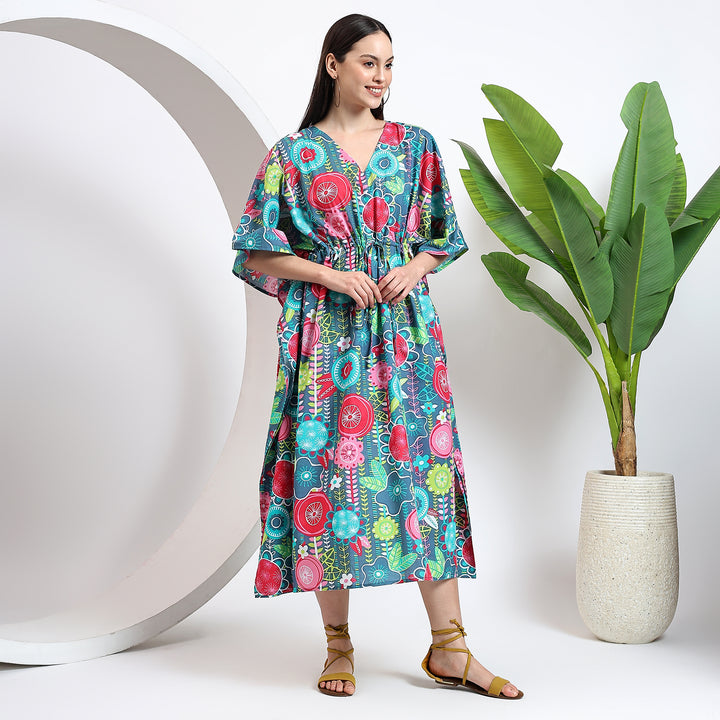 Indian print cotton kaftan – Japanese style caftan dress for women