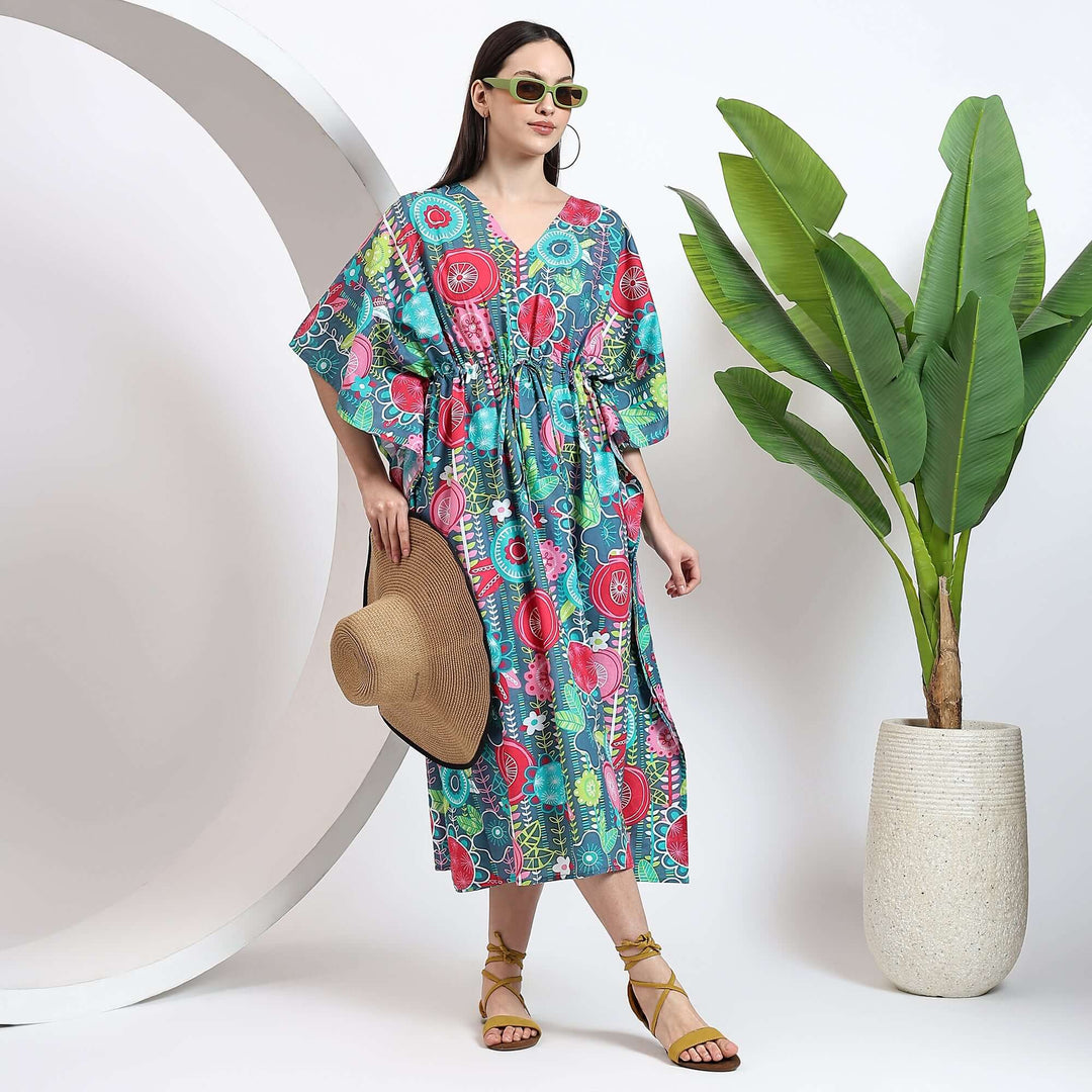 Indian Print Cotton Kaftan – Japanese Style Caftan Dress XXL / 50 Inches