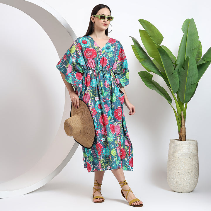 Indian Print Cotton Kaftan – Japanese Style Caftan Dress