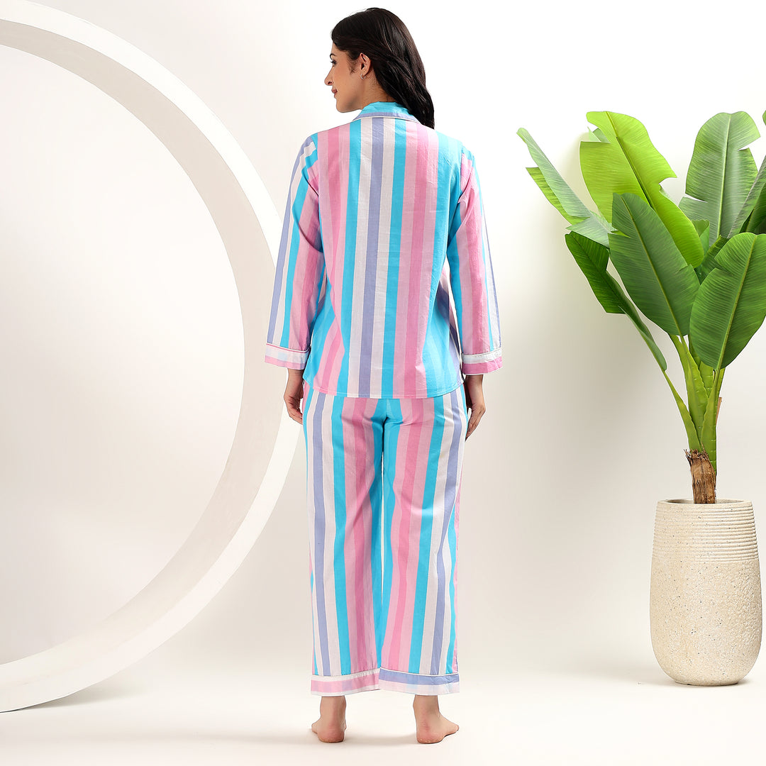 Handmade cotton pajama set – striped block print PJs for family