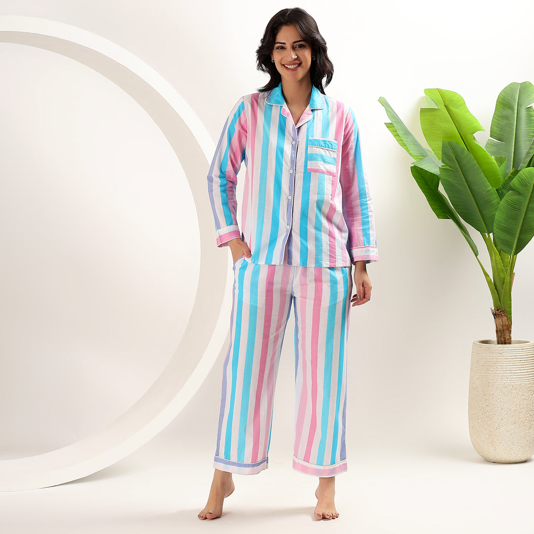 Stripe cotton sleepwear set – women’s pajamas & family matching PJs