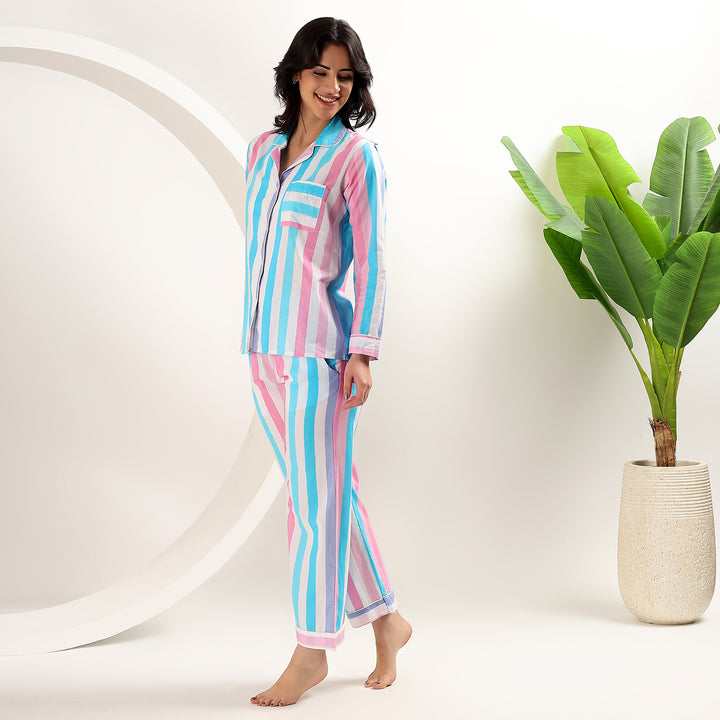 Family matching pajamas – stripe print cotton PJs set for women