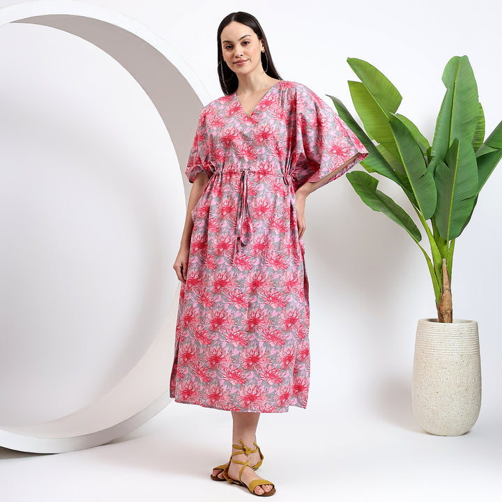 Indian cotton caftan – vintage block print kaftan dress for women