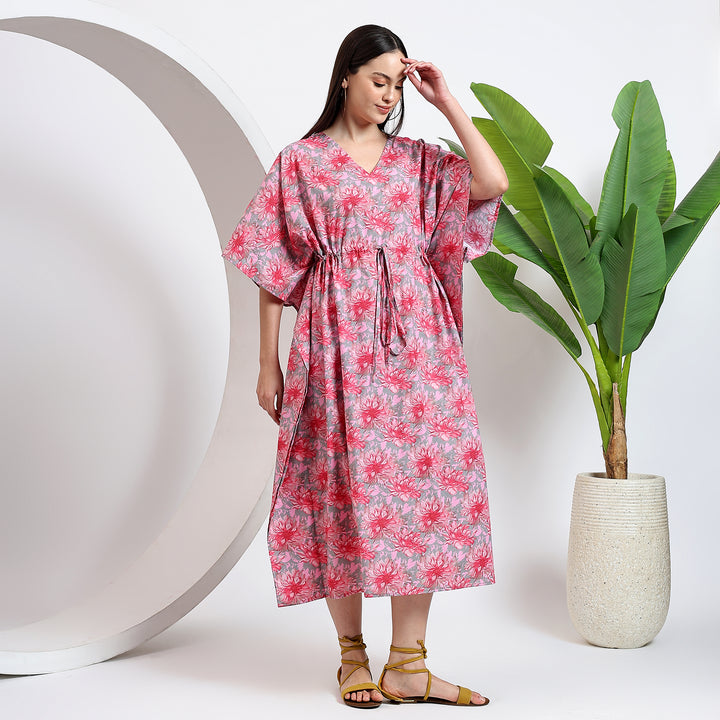 Block print cotton caftan – vintage style Indian kaftan for women