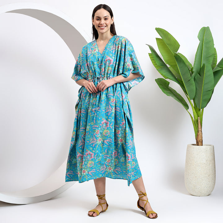 Indian handmade floral kaftan and abaya, Soft cotton floral abaya and caftan dress
