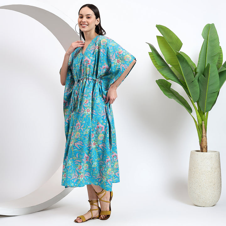 Indian block print floral abaya – cotton kaftan dress for women