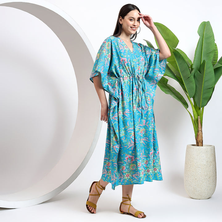 Women’s kaftan dress – Indian floral block print cotton abaya