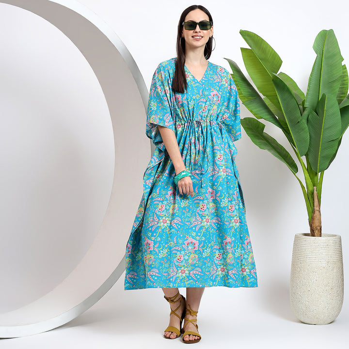 Block printed abaya – floral cotton kaftan for women