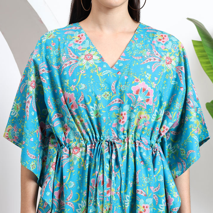 Indian cotton kaftan – floral block print abaya dress